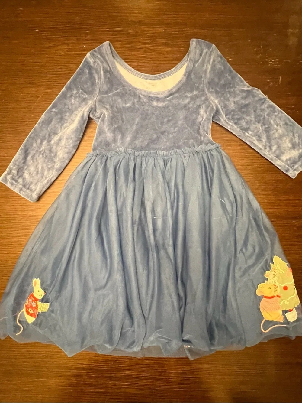 Mini Boden 7/8Y Velvet Tulle Layered Appliqué Holiday Dress Bluejay Festive Mice